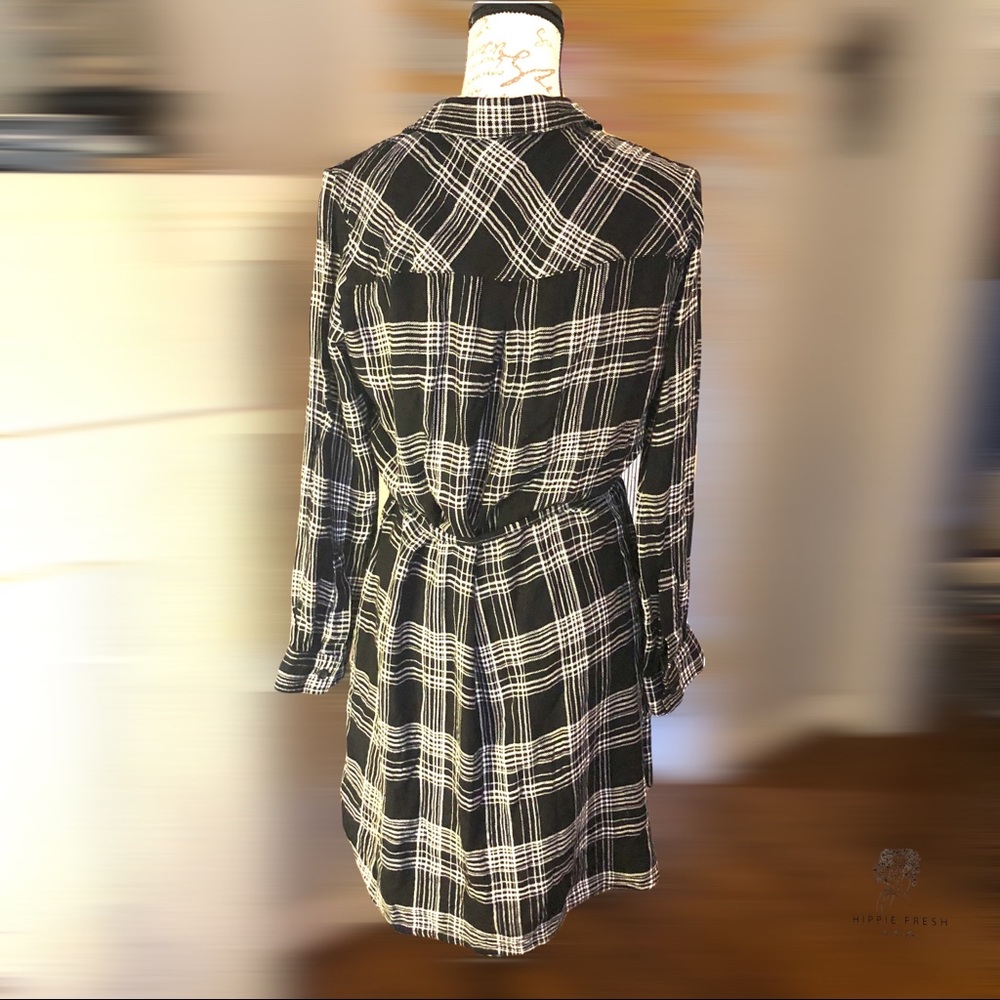BeachLunchLounge Brand B&W Plaid Thin Flannel Long Sleeve Shirt Dress Size L - Picture 5 of 9